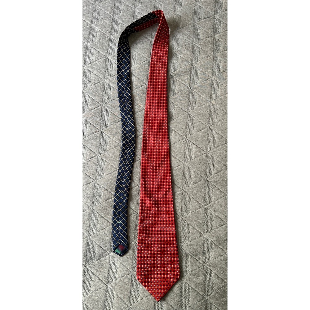 Vintage Tommy Hilfiger 100% Silk Tie Red Navy Geometric Made USA Italy